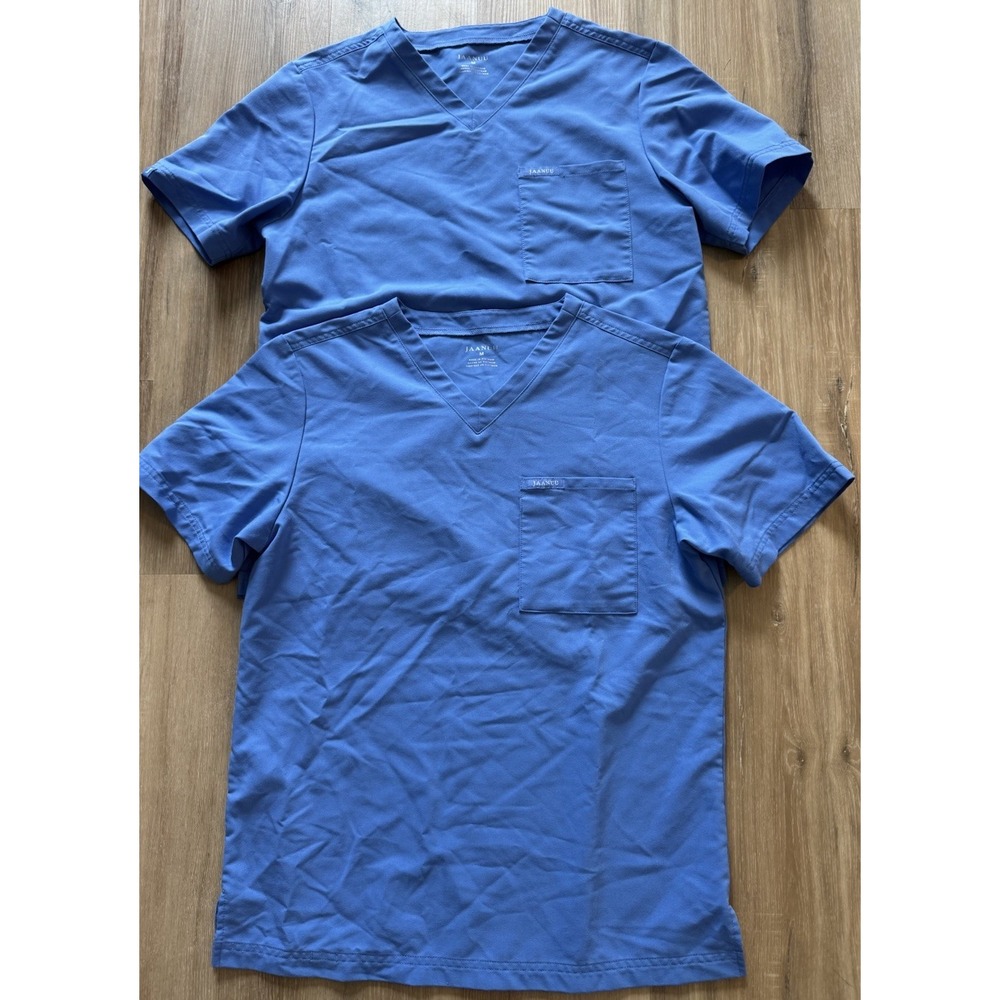 Jaanuu Men's Holmes Blue One Pocket V-Neck Scrub Tops X 2